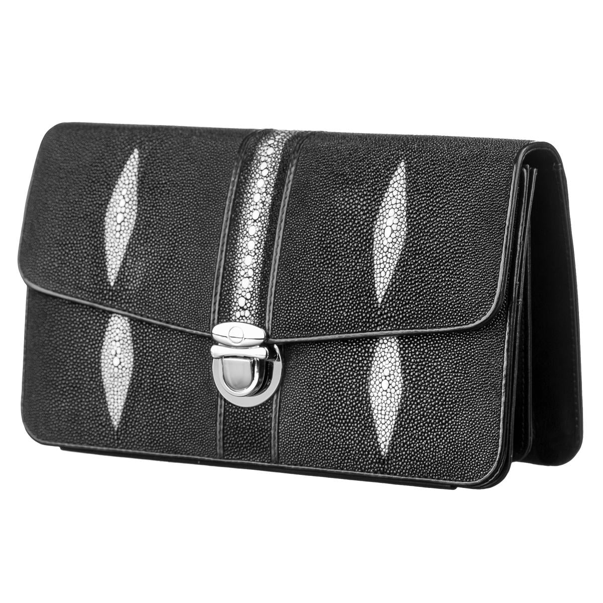Барсетка мужская Stingray leather 18121 из натуральной кожи морского ската Черный Барсетка мужская Stingray leather 18121 из натуральной кожи морского ската Черный