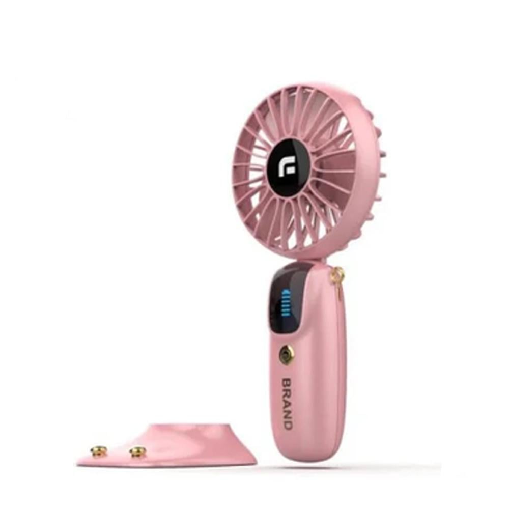 Вентилятор мини портативный Portable Fan PF-07 USB с подставкой аккумуляторный с LED-дисплеем 5 скоростей Розовый (SS-95)