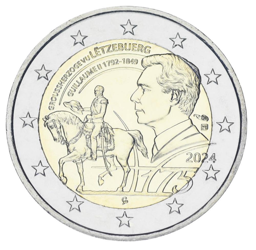 Коллекционная монета Люксембург 2 евро 2024 Биметалл UNC 175 лет со дня смерти Великого Герцога Виллема II (М19517)