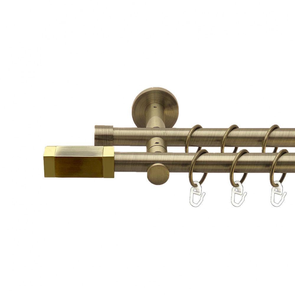 Карниз металлический Orvit Квадро двухрядный реверсивный/гладкая труба/кольцо металлическое Антик 19/19 мм 240 см (00-00013362)