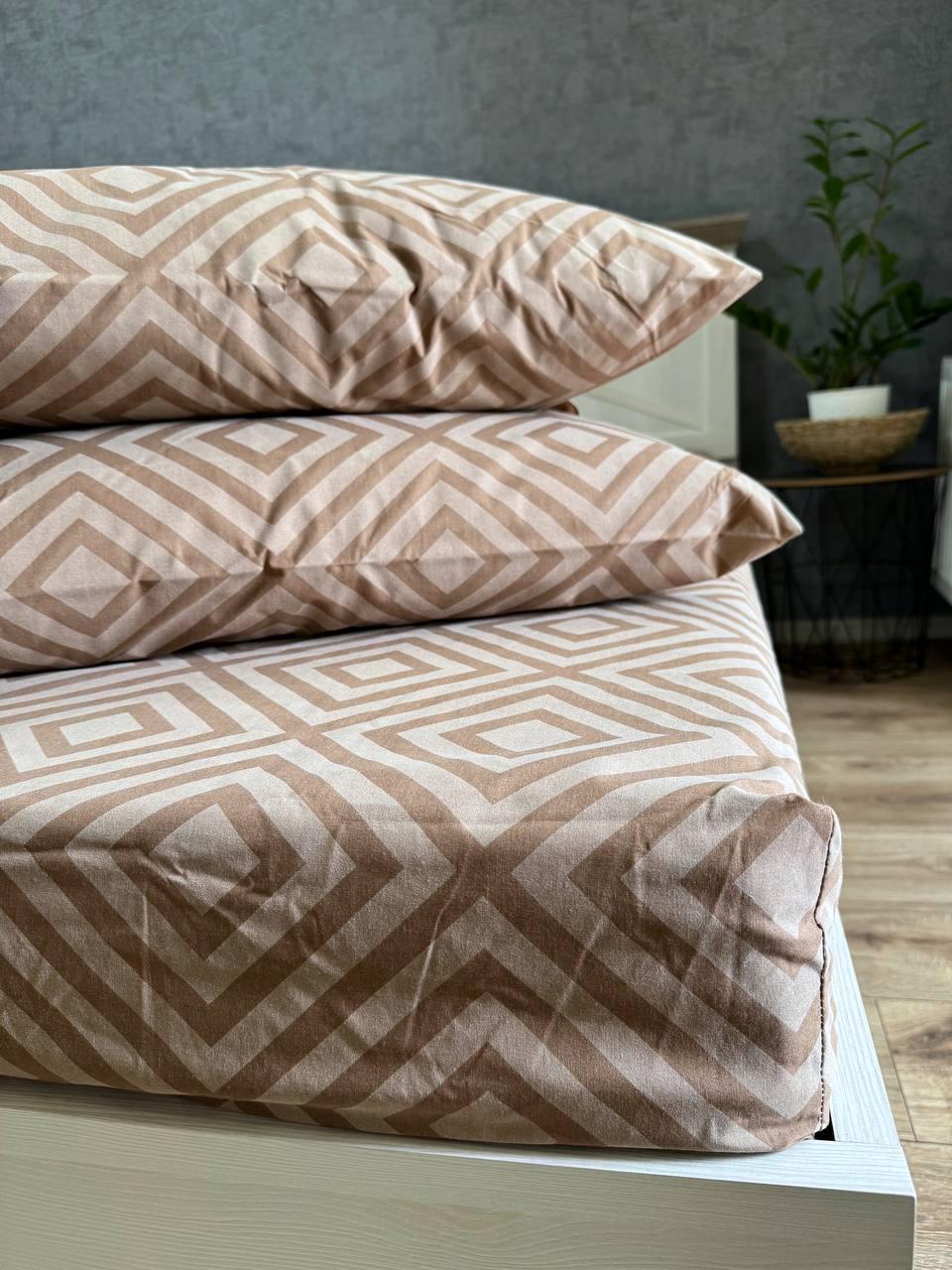 Набор простынь на резинке и две наволочки бязь 200х180х20/50х70 см Коричневый (18206105)