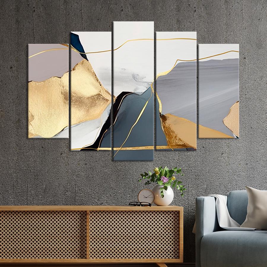 Картина на полотні Абстракція сірого та золотого кольору 137x85 см (V181-5_L)