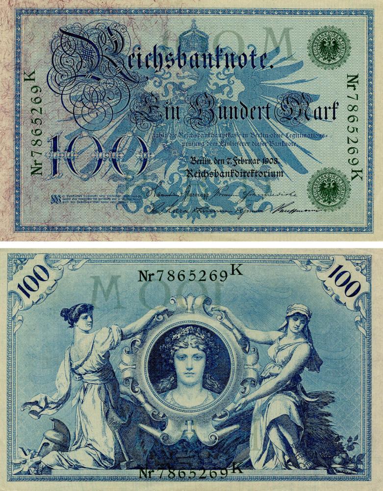 Коллекционная банкнота Германия 100 марок 1908 AU-UNC P34 (Б17951)