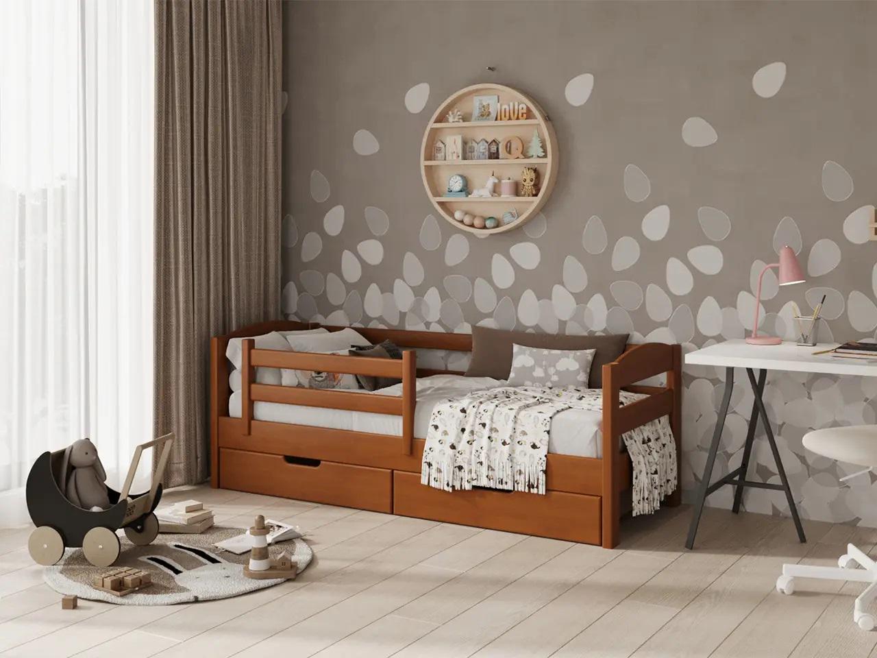 Кровать подростковая STEMMA Микки с ящиками натуральное дерево сосна 90x200 см Яблоня (52581)