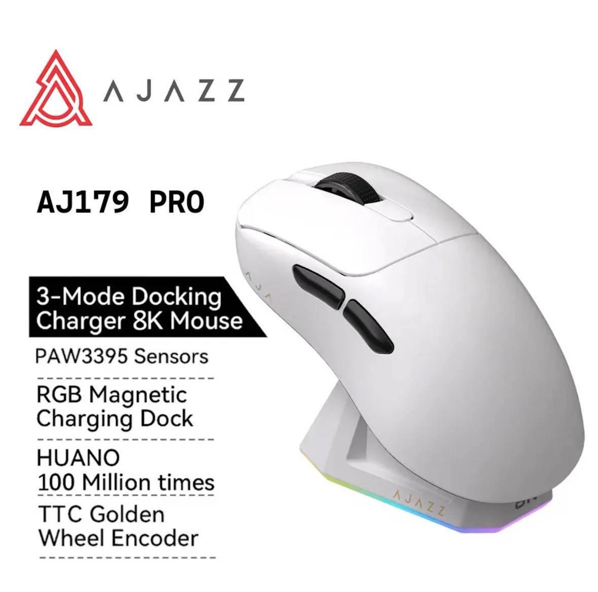 Мышка компьютерная Ajazz AJ179 Pro 26000DPI PAW3395 8K Bluetooth и док-станция White - фото 4