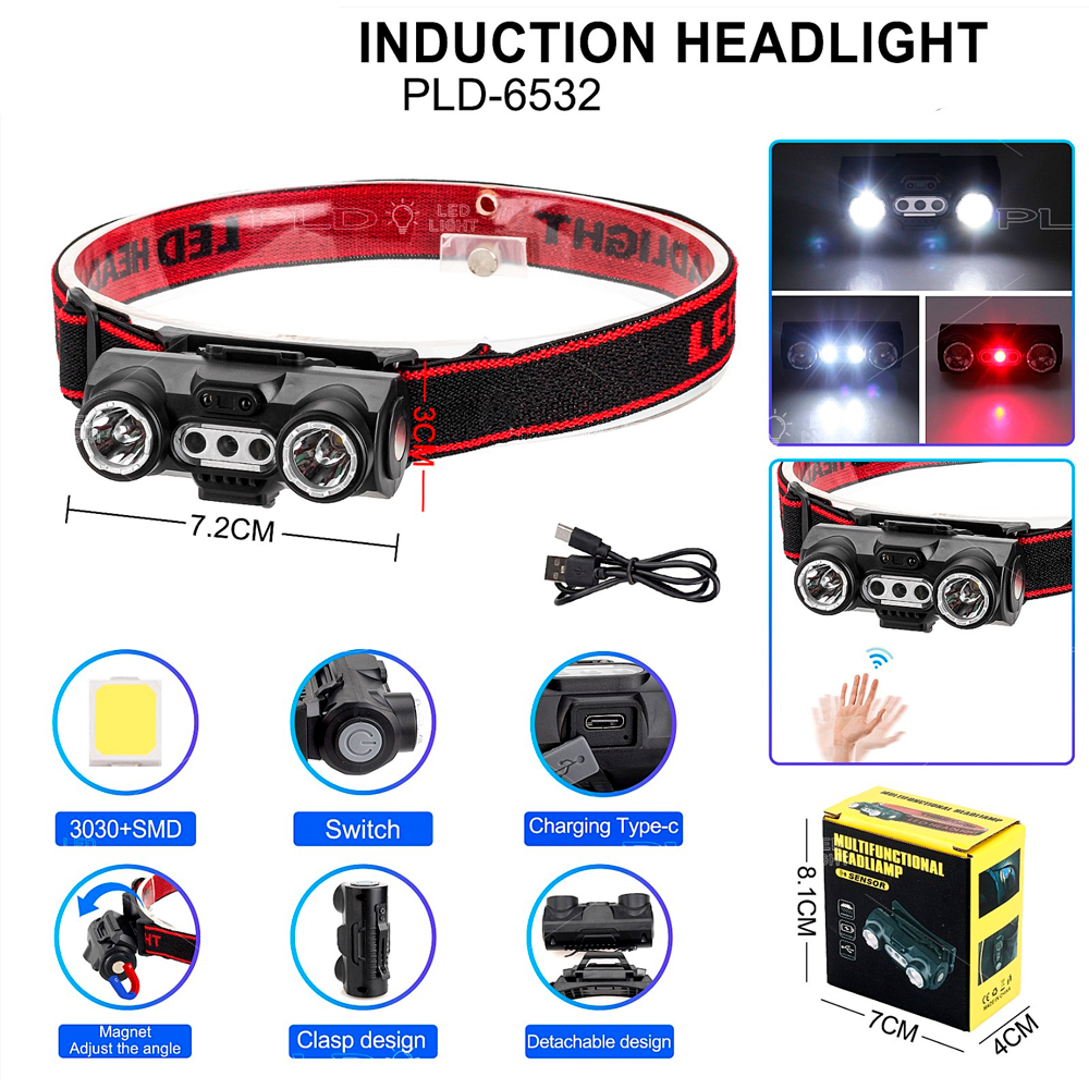 Фонарь налобный 6532 3030/SMD сенсорное управление АКБ Li-Ion ЗП Type C (2422376558) - фото 2