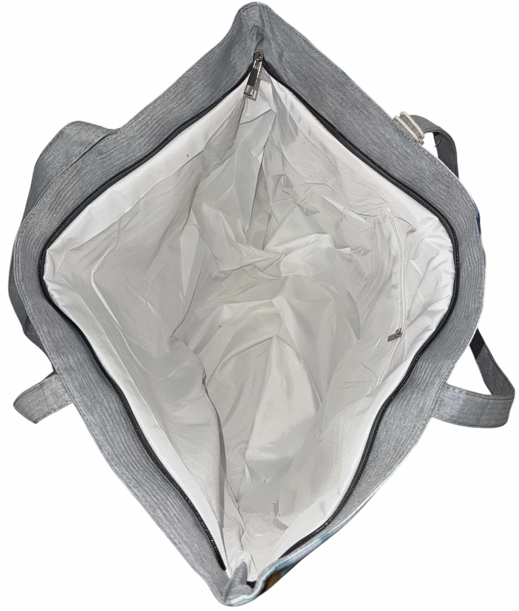 Сумка пляжна жіноча з тканини на блискавці 20-50 см Сірий з бежевим - фото 5