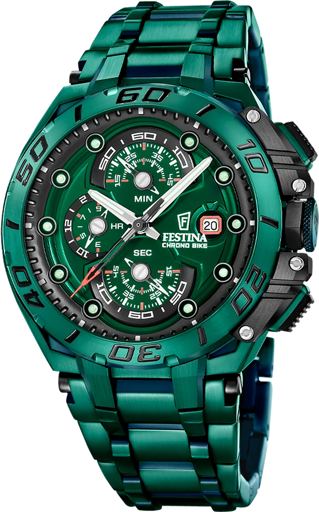 Наручные часы мужские Festina F20758/1 Chrono Bike со стальным корпусом/сапфировым стеклом WR 200 м и зеленым циферблатом Наручные часы мужские Festina F20758/1 Chrono Bike со стальным корпусом/сапфировым стеклом WR 200 м и зеленым циферблатом
