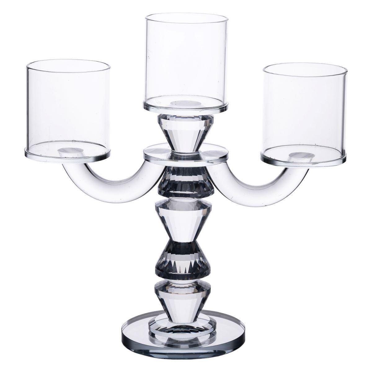 Канделябр свічник скляний Light House LG-30060 CL на ніжці на 3 свічки Прозорий