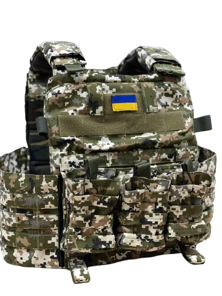 Плитоноска с трема подсумками под магазины АК Пиксельный камуфляж (35697)