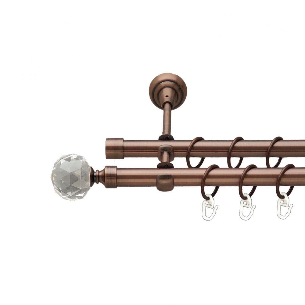 Карниз металлический Orvit Люмиера двухрядный открытый/гладкая труба/кольцо металлическое Медь 19/19 мм 160 см (00-00012108)