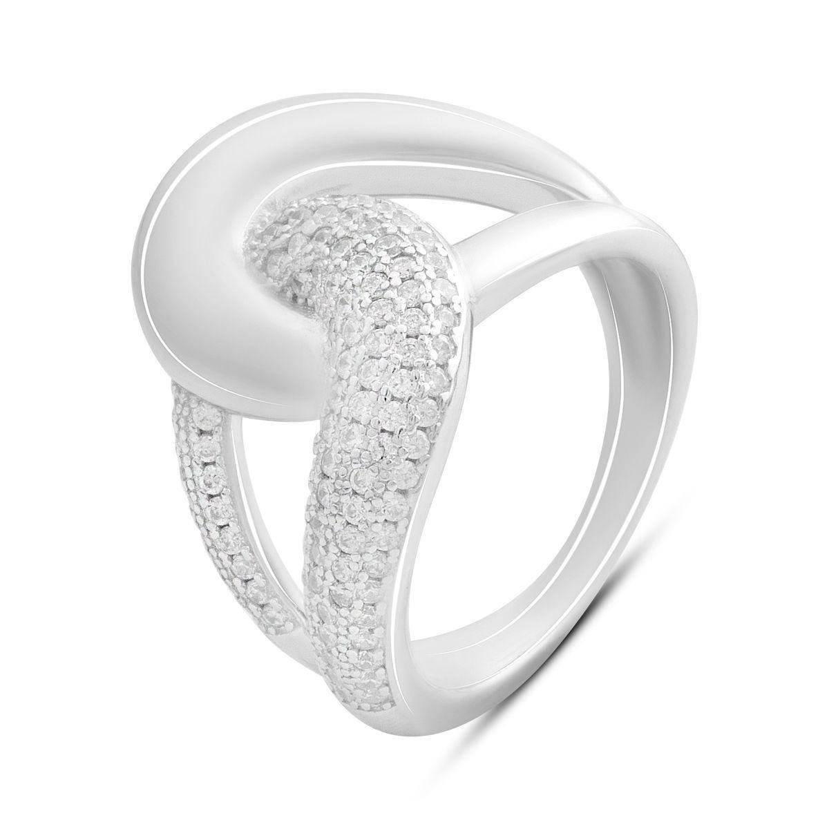 Кольцо серебряное с переплетением линий и россыпью фианитов р. 18 Кольцо серебряное с переплетением линий и россыпью фианитов р. 18