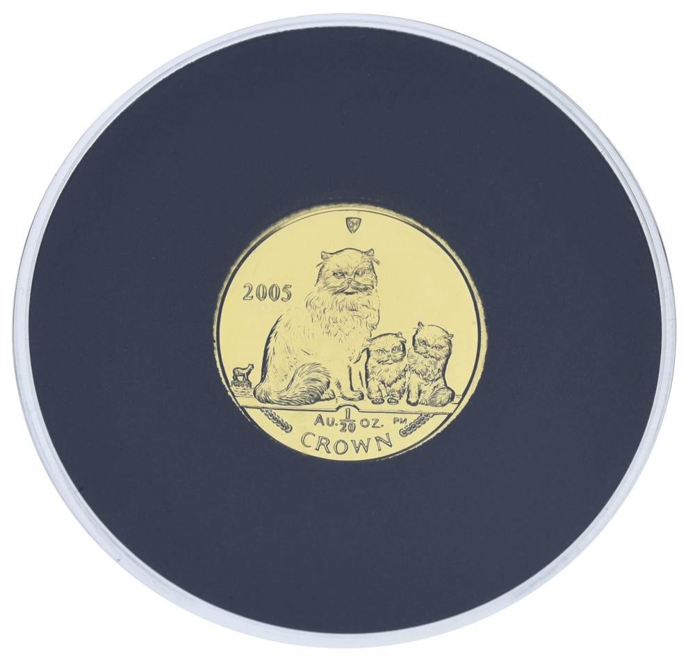 Колекційна монета Острів Мен 1 крона 2005/2008 золото Proof Кіт Гімалайська кішка 1/20 унції