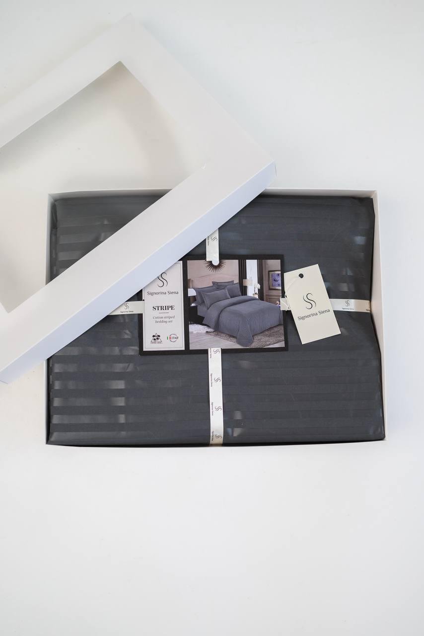 Комплект постільної білизни Signorina Siena зі страйп-сатину євро 50x70 см/70x70 см Графітовий (005E) - фото 1 Комплект постільної білизни Signorina Siena зі страйп-сатину євро 50x70 см/70x70 см Графітовий (005E) - фото 1