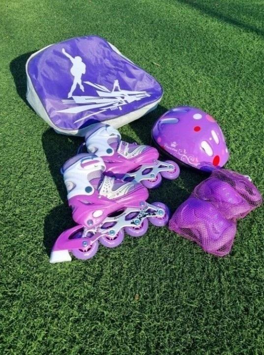 Набор детский ролики с защитой/шлемом/наколенниками S 28-33 см Фиолетовый - фото 3