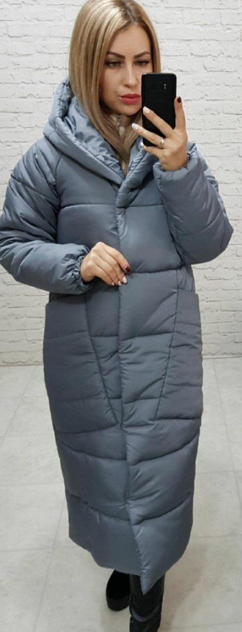 Пуховик объемный супер длинный Аiza А500 р. 50-52 Темно-серый