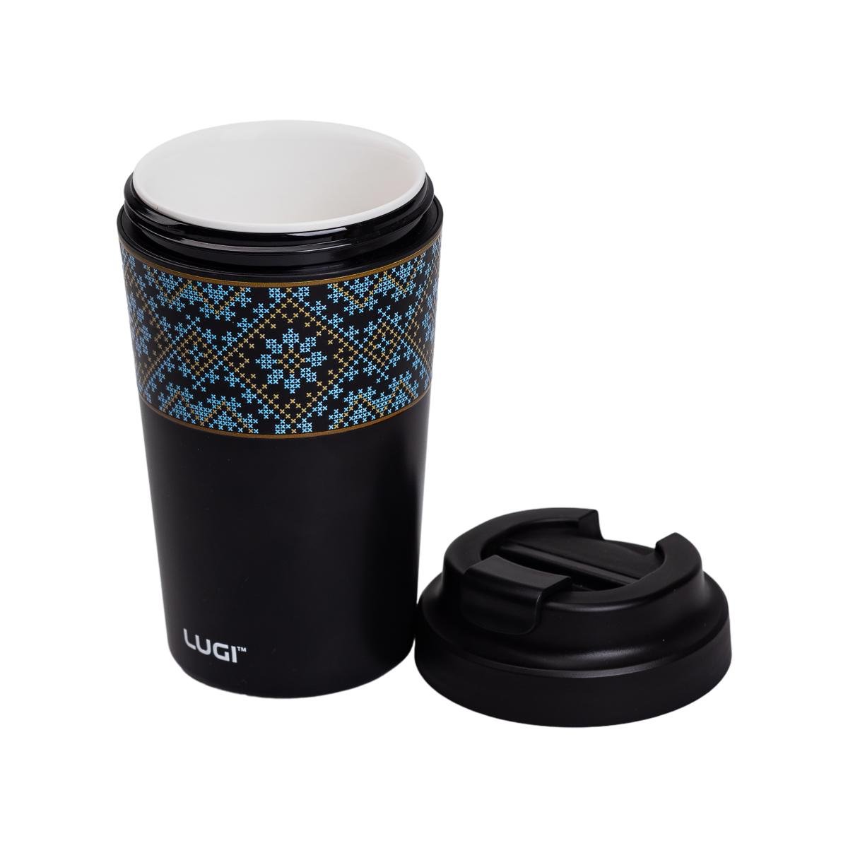 Термочашка YIWU HP-14-50B Вышиванка 380 мл с крышкой на защелке Черный (118-107- HP-14-50B ) - фото 4