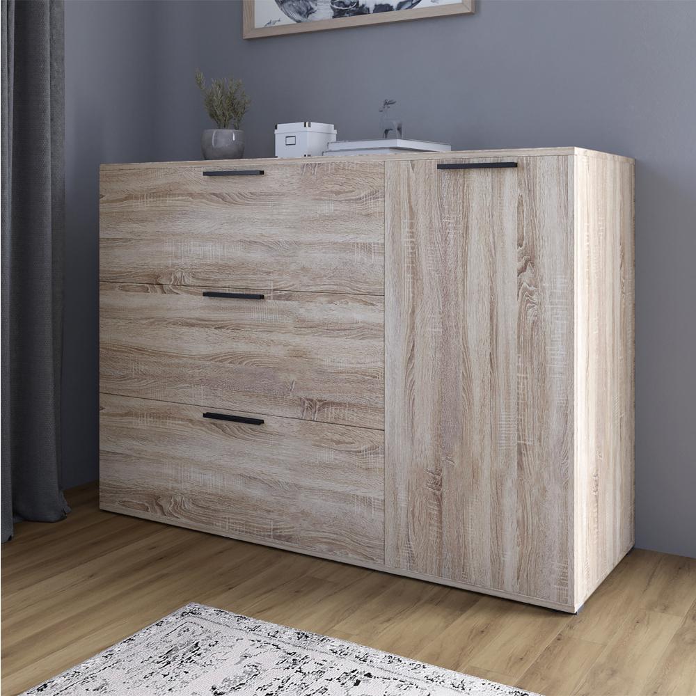 Комод Lion Краш с тремя выдвижными ящиками и закрытыми полками Дуб сонома (000-000-2248) - фото 1