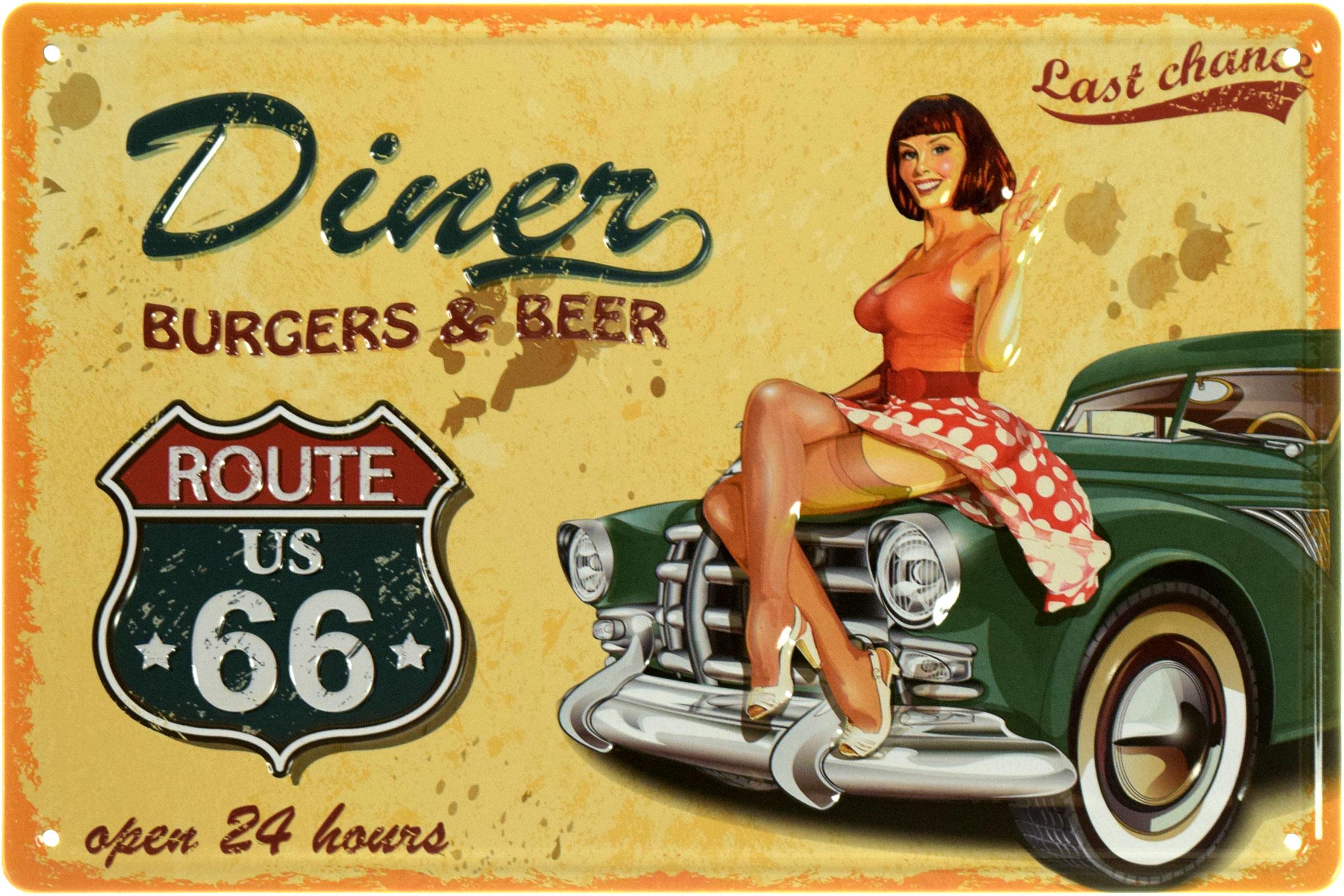 Табличка металлическая "Burgers&Beer Route Us 66" 20x30 см (ms-104130) Табличка металлическая "Burgers&Beer Route Us 66" 20x30 см (ms-104130)