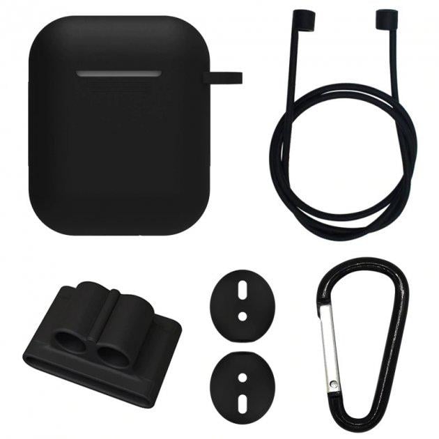 Чехол силиконовый 5 в 1 DS Case для Apple AirPods/AirPods 2 Black (343573233) - фото 1