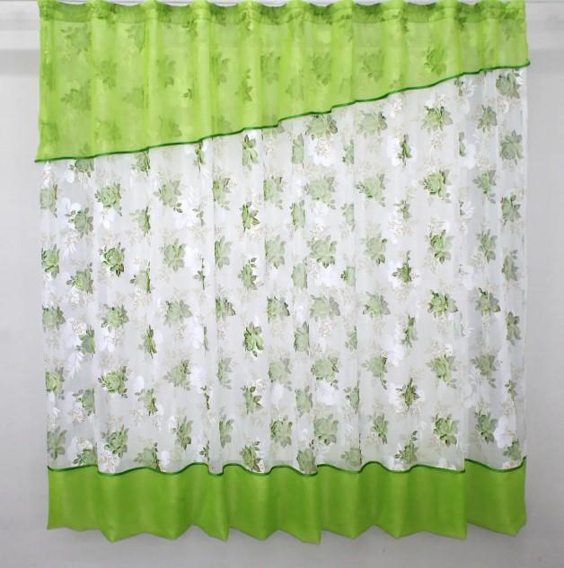 Гардина на кухню шифон/жаккард 270х170 см Салатовый/Белый (047к) Гардина на кухню шифон/жаккард 270х170 см Салатовый/Белый (047к)
