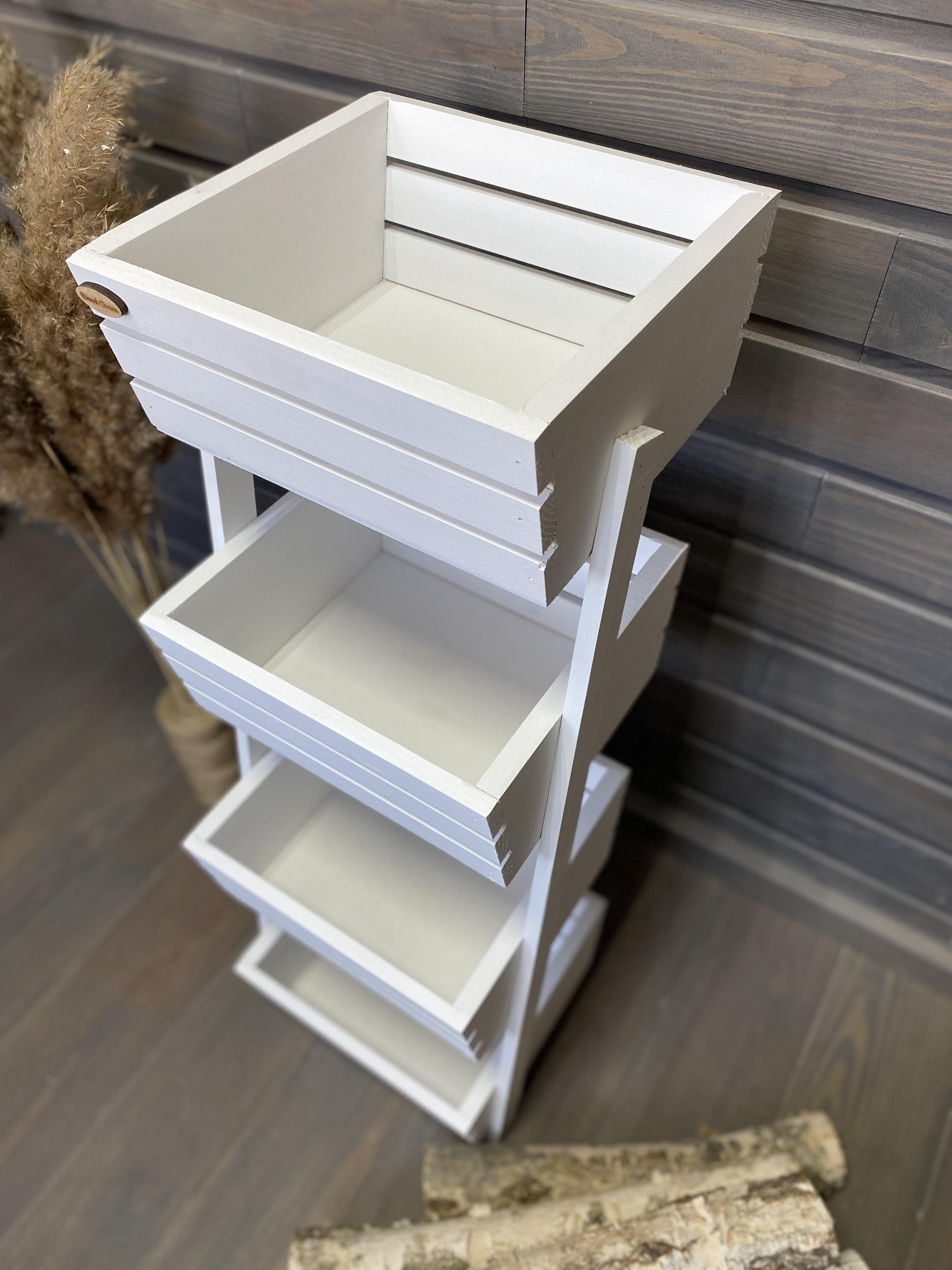 Ящик-стелаж для овочів/фруктів дерев'яний 4 яруси Білий (211) - фото 4 Ящик-стелаж для овочів/фруктів дерев'яний 4 яруси Білий (211) - фото 4