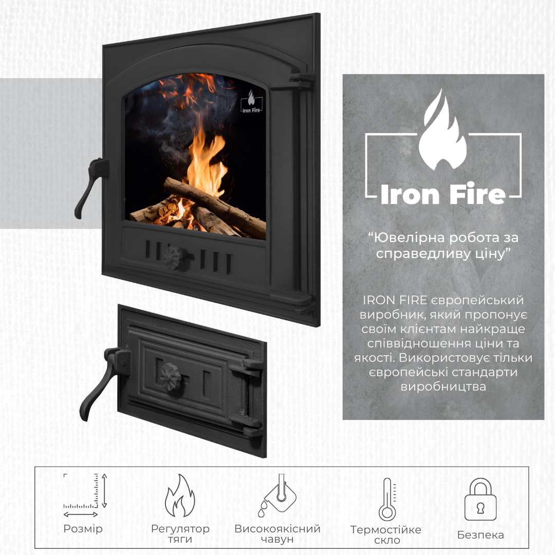 Комплект чавунних дверцят Iron Fire Style 50 485х485 мм/піддувальна Style 50 315х165 мм (1477) - фото 4