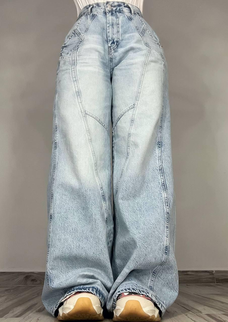Джинсы женские ITS Basic 3805 MEGA BAGGY jeans трендовые швы широкие клеш косые карманы длинные р. 42 Голубой (3927) - фото 3 Джинсы женские ITS Basic 3805 MEGA BAGGY jeans трендовые швы широкие клеш косые карманы длинные р. 42 Голубой (3927) - фото 3