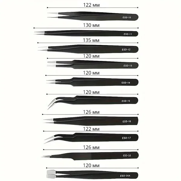 Набір пінцетів для електроніки та іншого 10 шт. (AN00482) - фото 8 Набір пінцетів для електроніки та іншого 10 шт. (AN00482) - фото 8