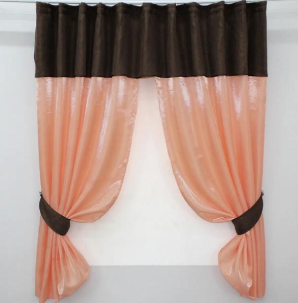 Шторки на кухню/балкон с ламбрекеном 270х170 см Персиковый/Венге (073к) Шторки на кухню/балкон с ламбрекеном 270х170 см Персиковый/Венге (073к)