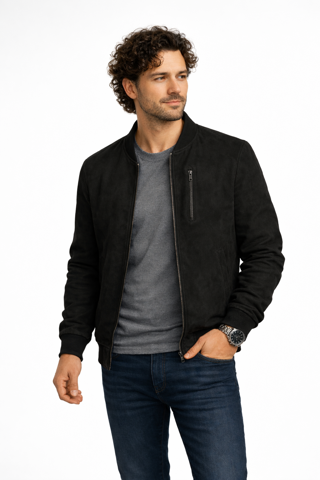 Куртка-бомбер мужская замшевая 4XL Черный (26127484)