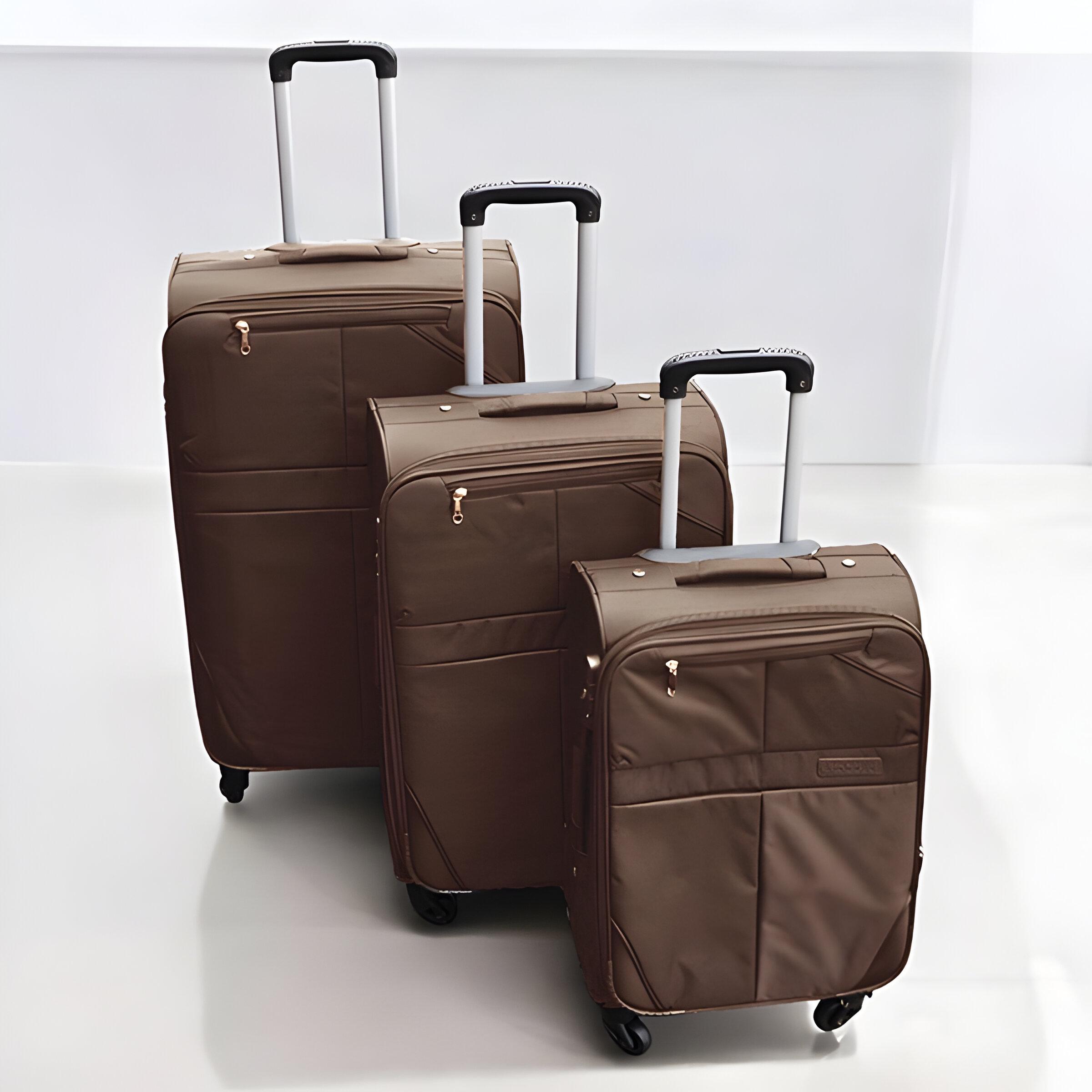 Набор чемоданов тканевых 3в1 с кодовым замком и телескопической ручкой Коричневый (24-292) - фото 2