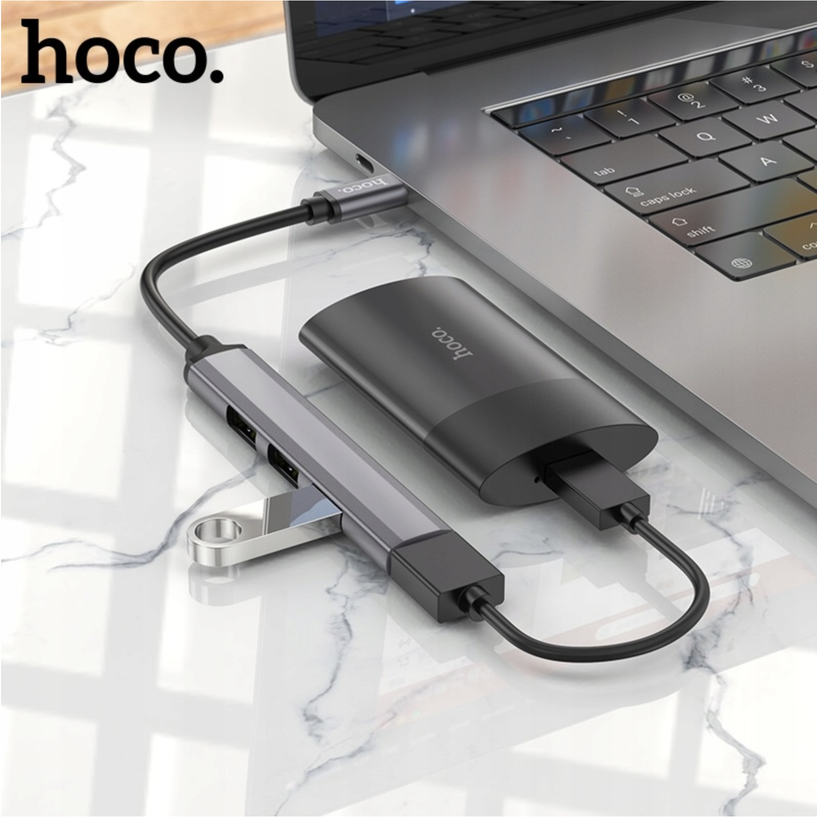 Разветвитель для ноутбука USB Hoco HB26 4в1 Type-C to USB 3,0/USB 2,0х3 Стальной - фото 6