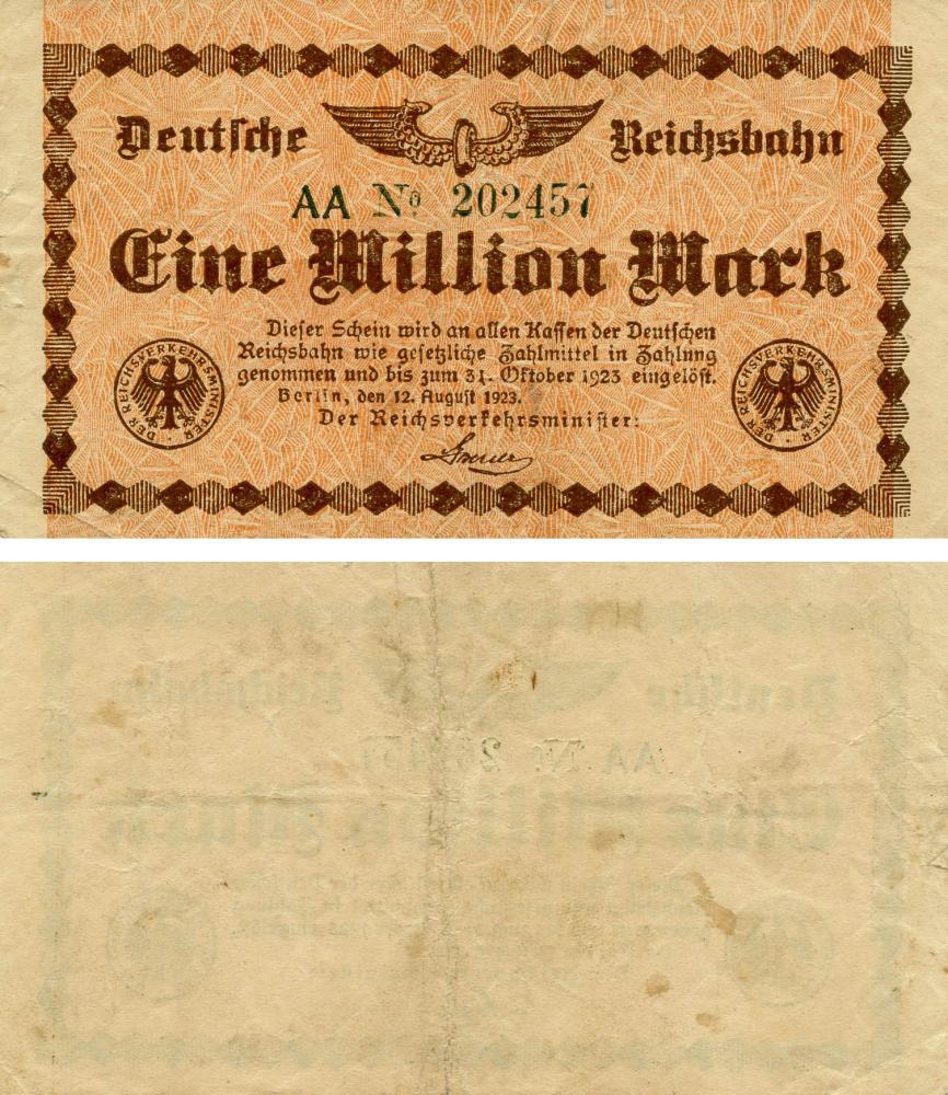 Коллекционная банкнота Германия Нотгельд 1 000 000 марок 1923 F-VF Берлин Разновидность 1 (Б18868)