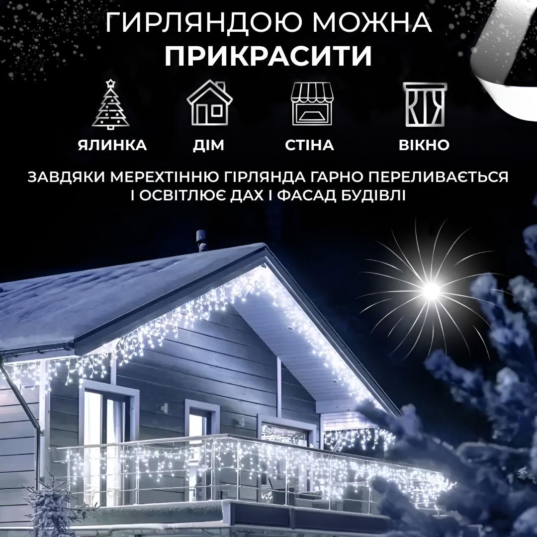 Гірлянда вулична LED бахрома 120 світлодіодів 27 ниток 6 м Білий (1961047413) - фото 4 Гірлянда вулична LED бахрома 120 світлодіодів 27 ниток 6 м Білий (1961047413) - фото 4