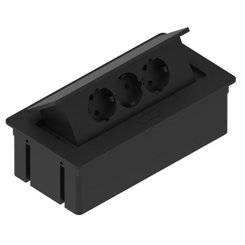 Вбудована розетка прямокутна Rejs 3 розетки Schuko Чорний