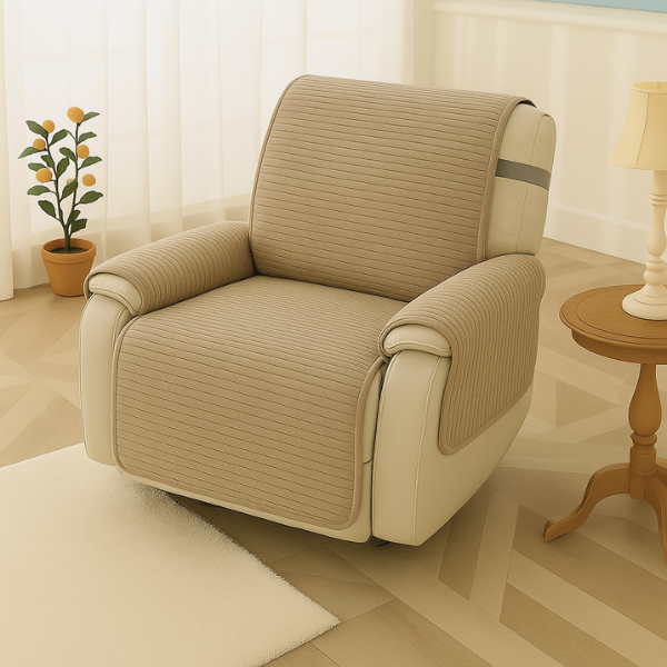 Чохол-накидка на сидіння односпального крісла з меблевого велюру 53х90 см Бежевий (27639213)