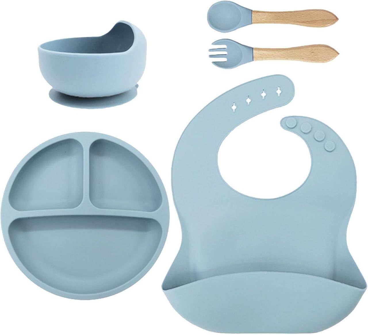 Дитячий набір посуду для годування 5в1 силіконовий Блакитний (Е051501) - фото 5 Дитячий набір посуду для годування 5в1 силіконовий Блакитний (Е051501) - фото 5