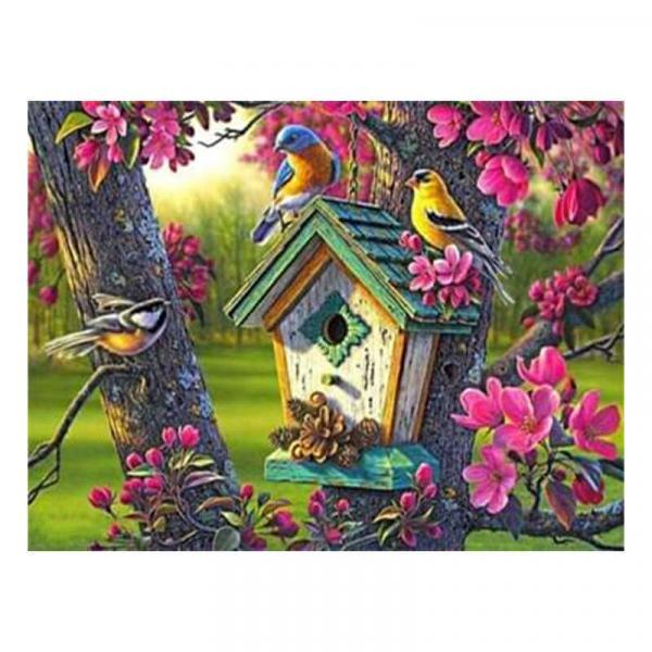 Алмазна мозаїка TK Group Пташки в саду сакури 40х30 см з рамкою в коробці (GB72568-mt)