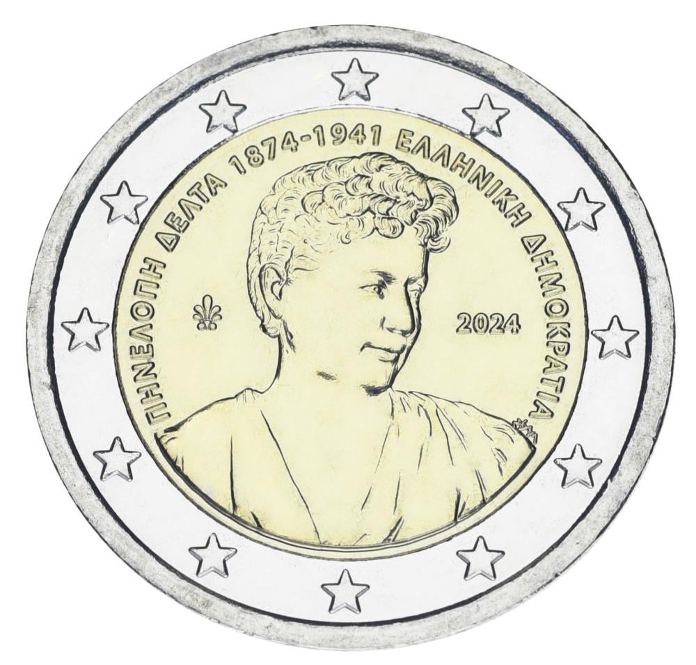 Коллекционная монета Греция 2 евро 2024 Биметалл UNC 150 лет со дня рождения Пенелопы Дельты (М20251)
