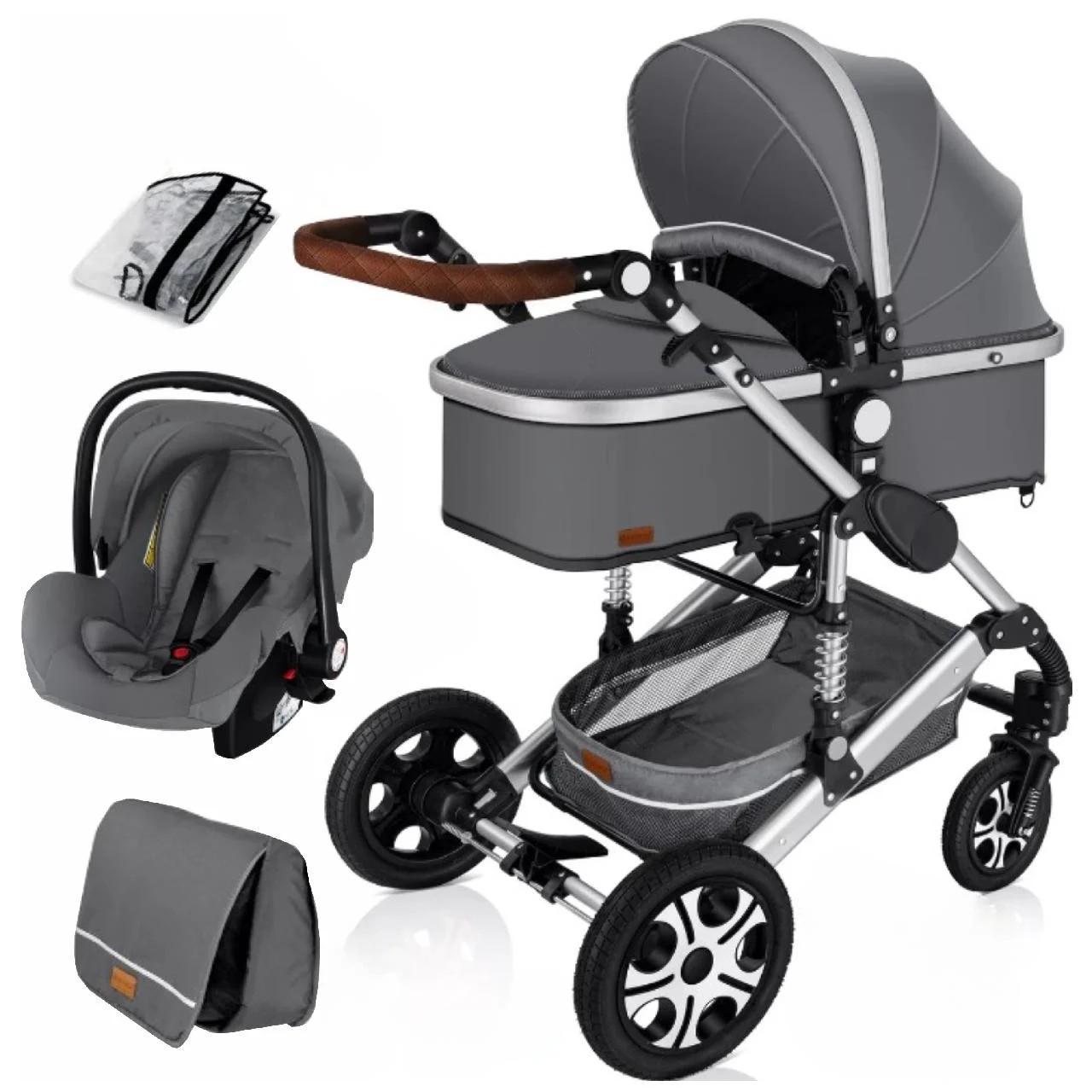 Коляска детская с автокреслом KESSER 3в1 94x64x119 см Серый/Серебряный