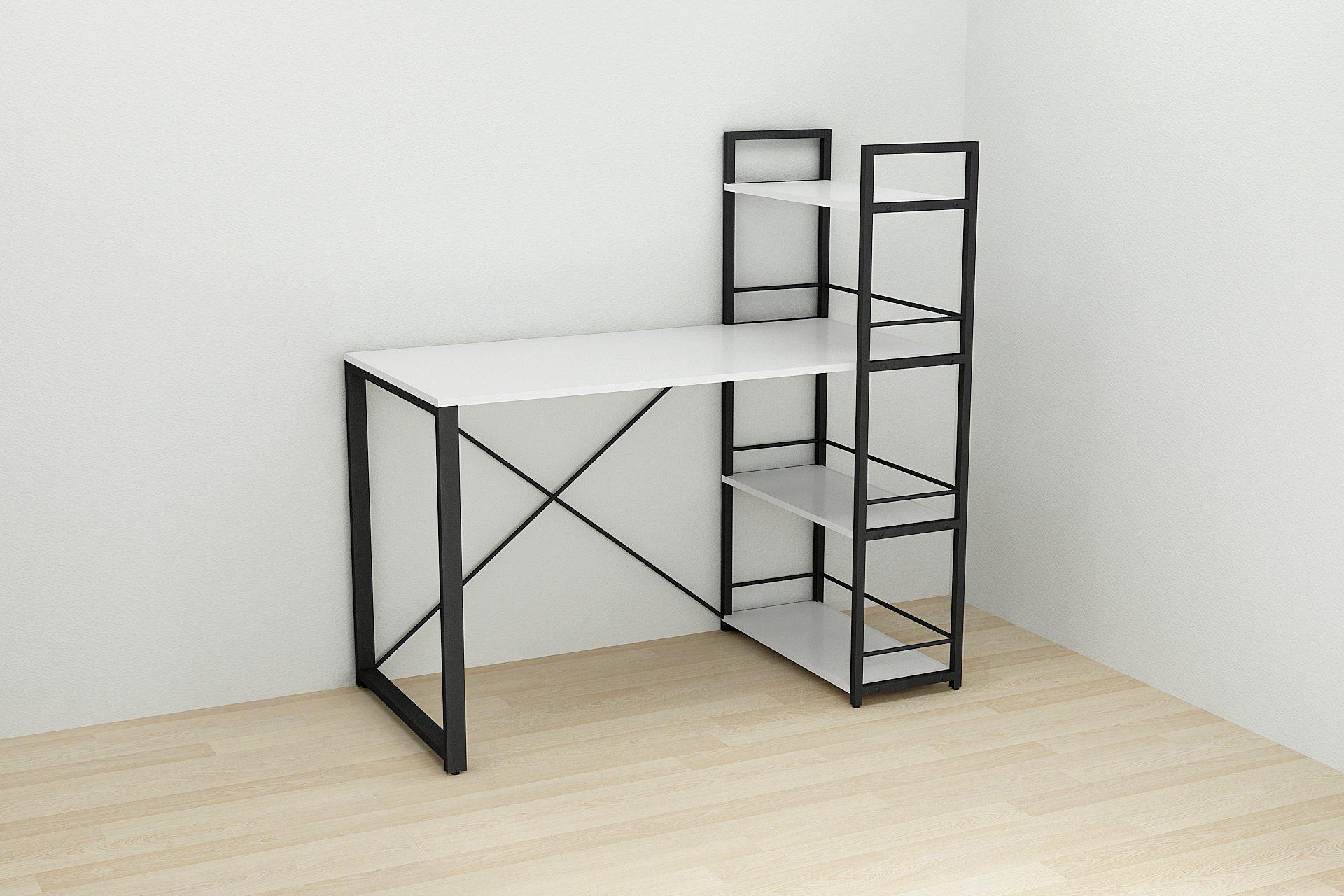 Письмовий стіл Ferrum-decor Konekt з етажеркою метал/ДСП 16 мм Чорний/Білий (FRD-104219) - фото 5