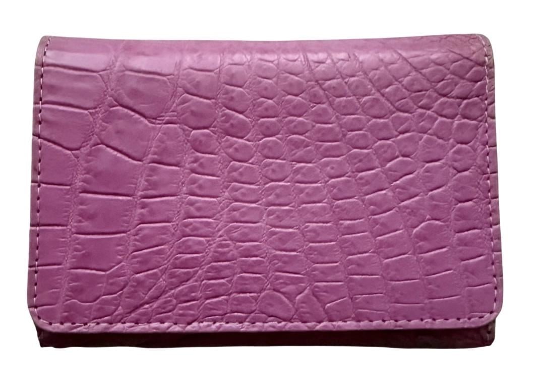 Кошелек женский розовый компактный из натуральной кожи крокодила Ekzotic leather (cw106_5)