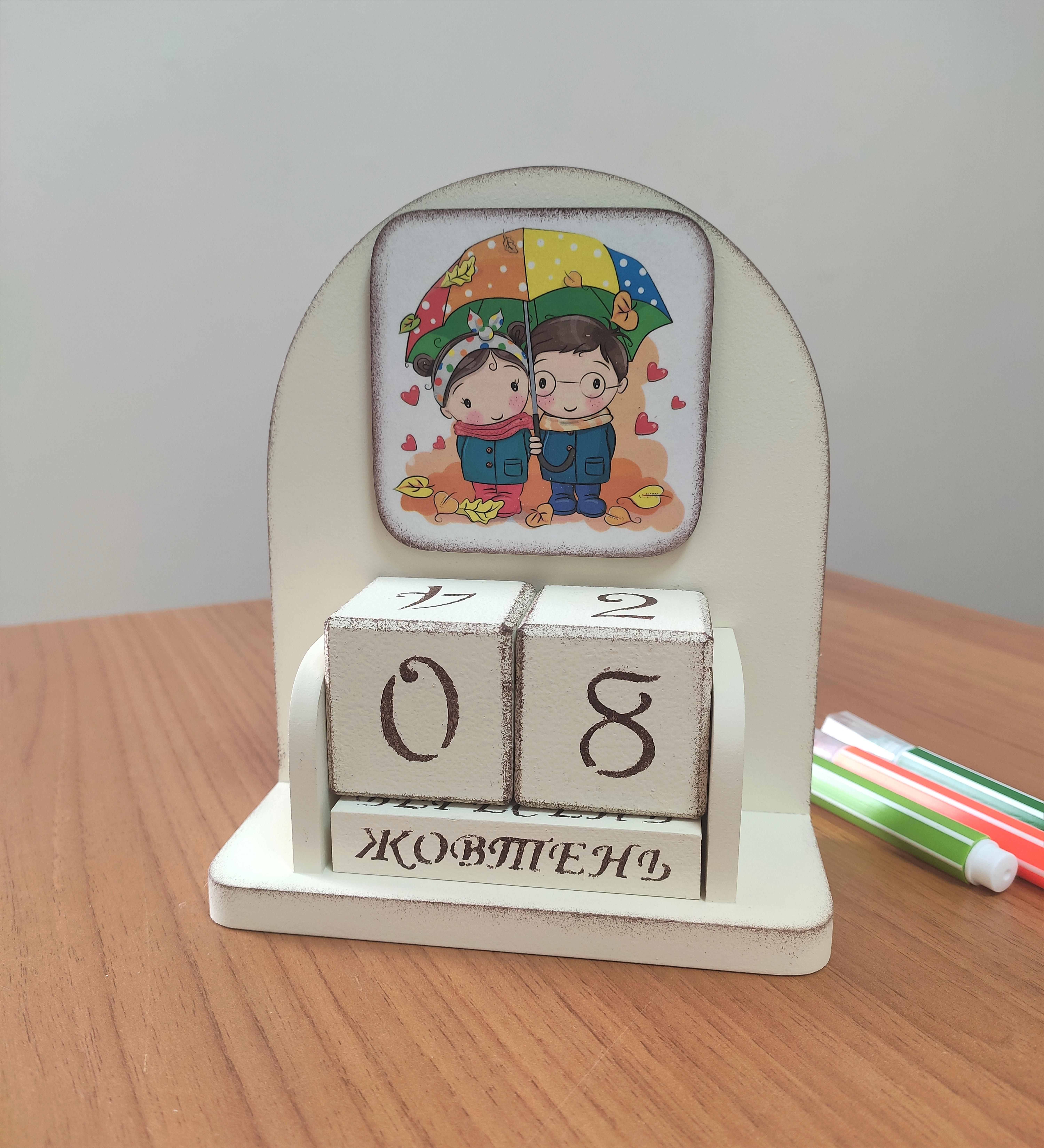 Настольный вечный календарь GrayCat Діти 16x14x9 см