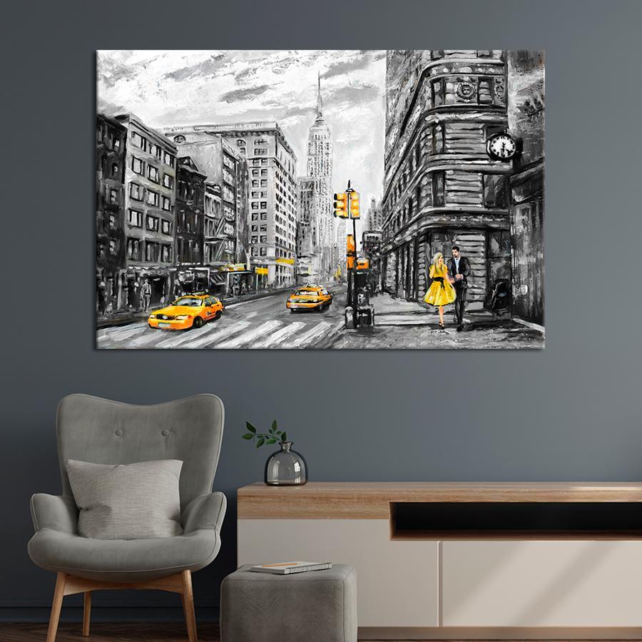Картина на холсте Желтые машины такси на улице Нью-Йорка 80x54 см (V247-1_L)