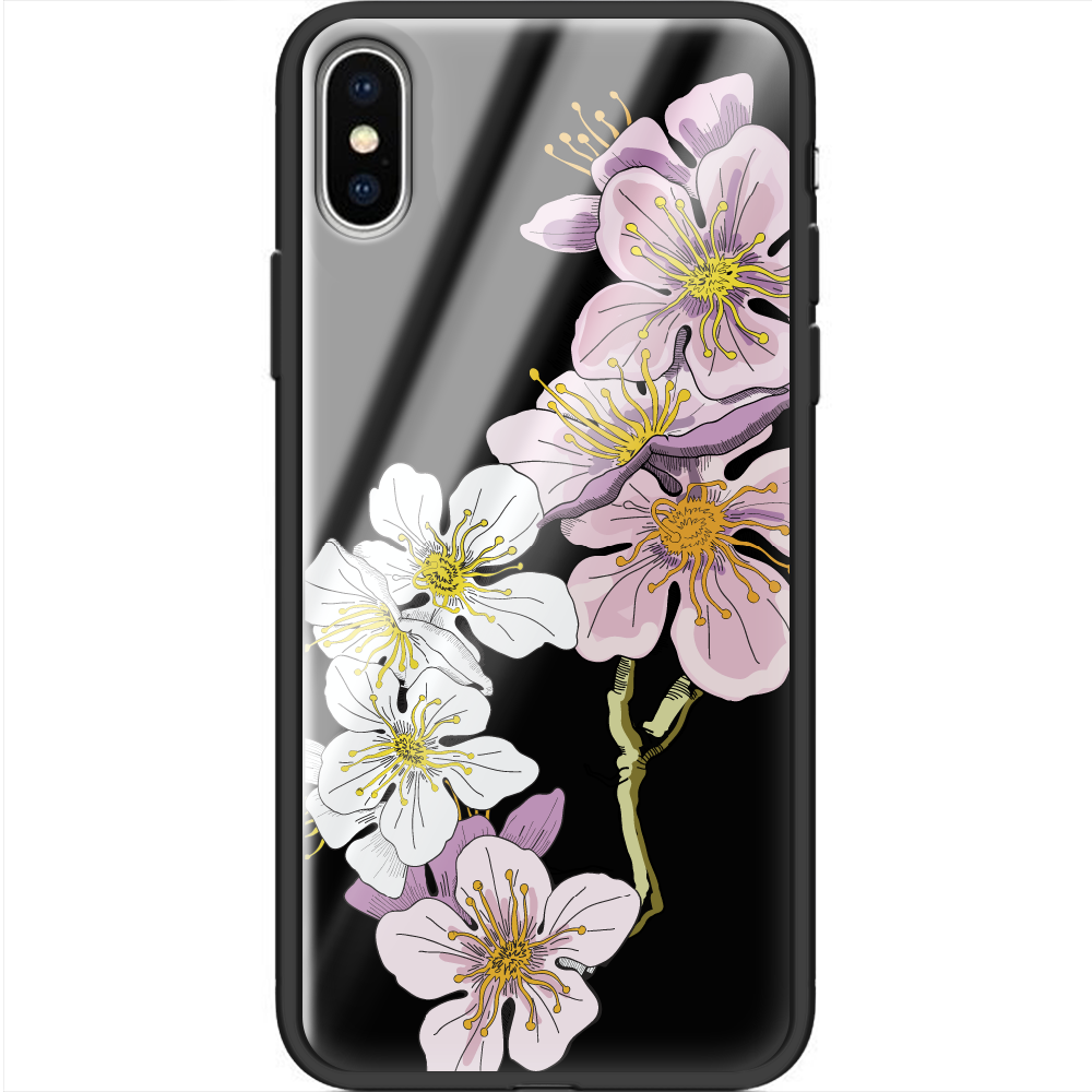 Чехол Boxface iPhone X Cherry Blossom Черный силикон со стеклом (32139-cc4-37734)