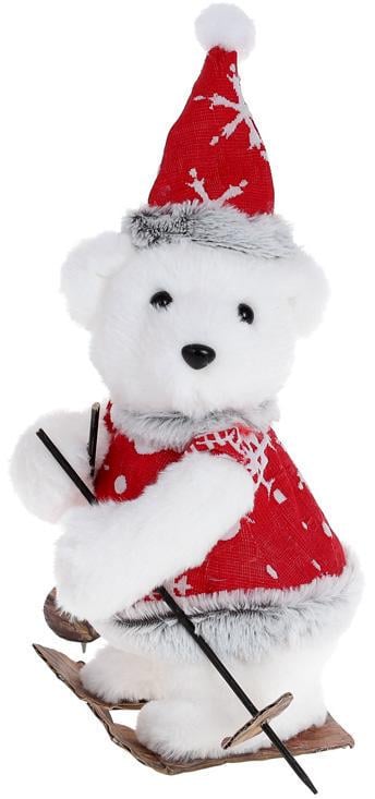 Іграшка новорічна Ведмедик на Лижах 26 см Білий