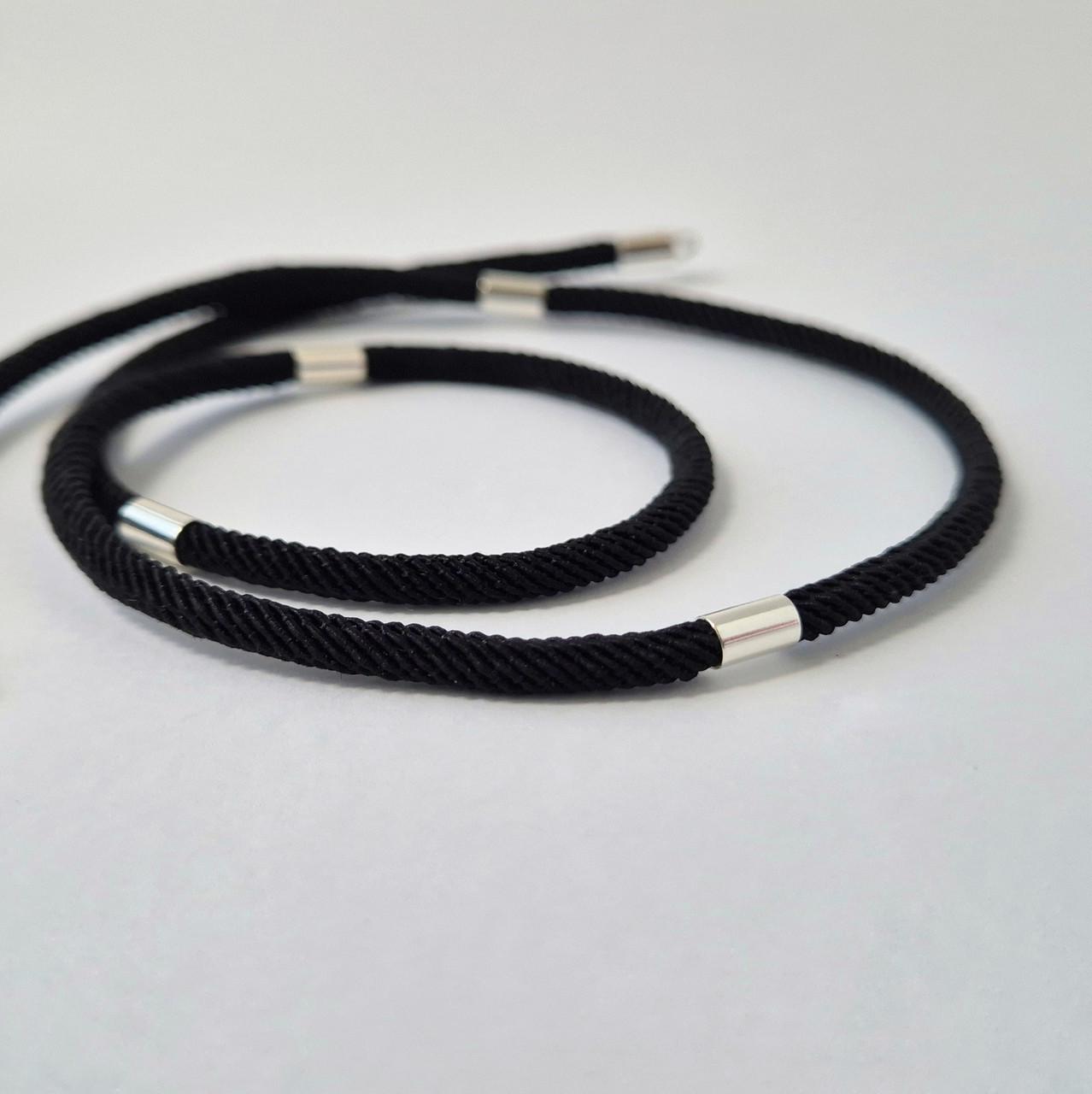 Шнурок ювелірний шовковий зі вставками срібло 925 проби 4,23 г 3 мм 55 см Чорний (661) - фото 1