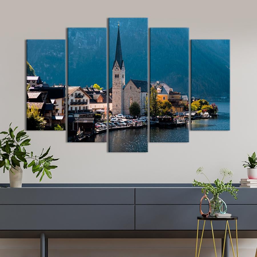 Картина город Знаменитая церковь на берегу австрийского озера 187x119 см (A844-5)