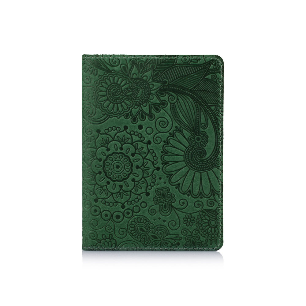 Обложка для паспорта Зеленый с художественным тиснением Mehendi Art (PC-01-S19-5920-T005)